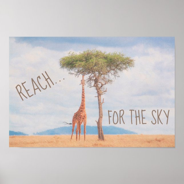 Giraffe Tall Tree Savannah Reach Sky Motivational Poster (Front)