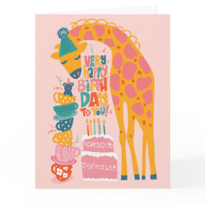 Giraffe Tea Party Folded Birthday Greeting Card