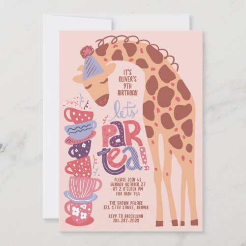 Giraffe Tea Party Kids Birthday Party Invitation
