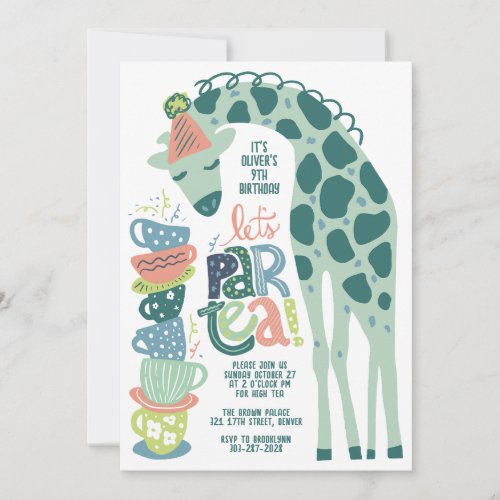 Giraffe Tea Party Kids Birthday Party Invitation