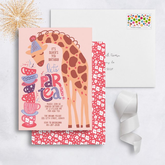 Giraffe Tea Party Kids Birthday Party Invitation (Creator Uploaded)
