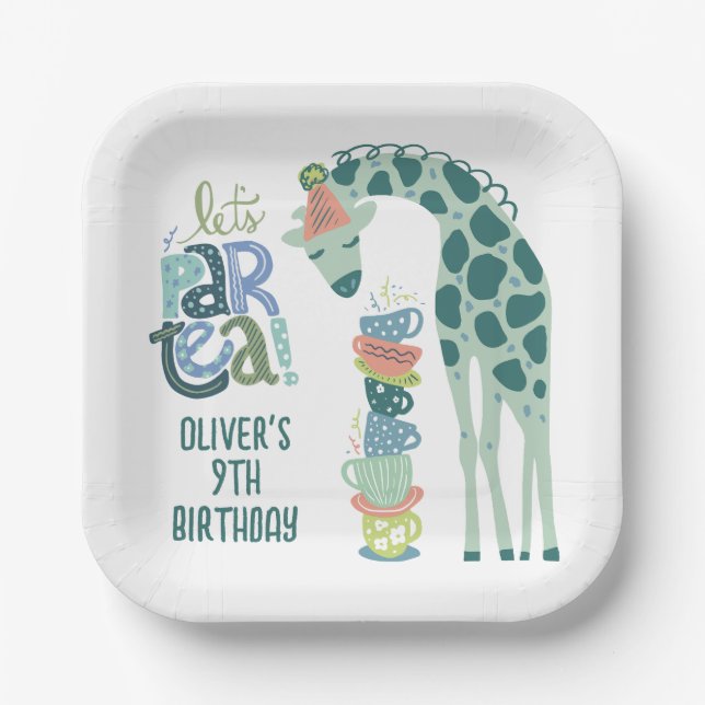 Giraffe Tea Party Kids Birthday Party Paper Plates (Front)