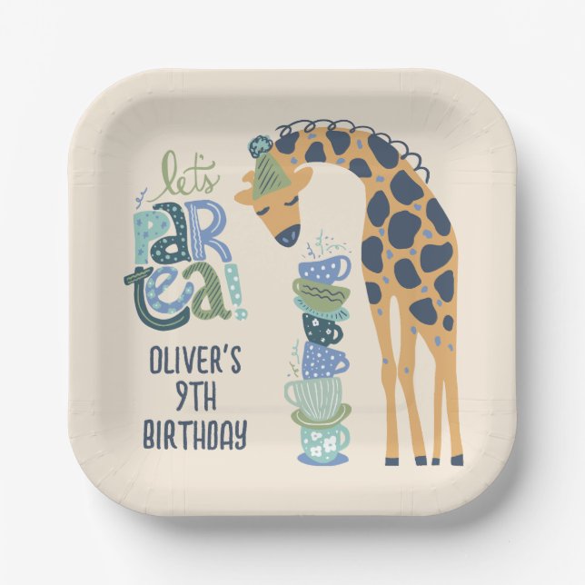 Giraffe Tea Party Kids Birthday Party Paper Plates (Front)
