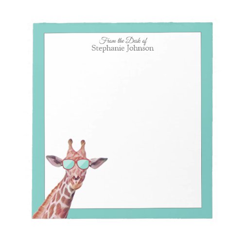 Giraffe Teal Monogram From the Desk of Template  Notepad