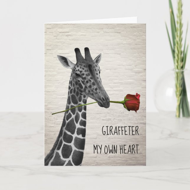 Giraffe ter My Own Heart Giraffe Rose Valentine Card (Front)
