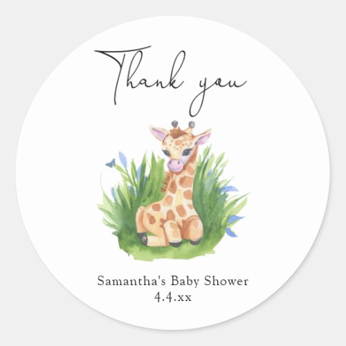 Giraffe _ thank you baby shower classic round sticker