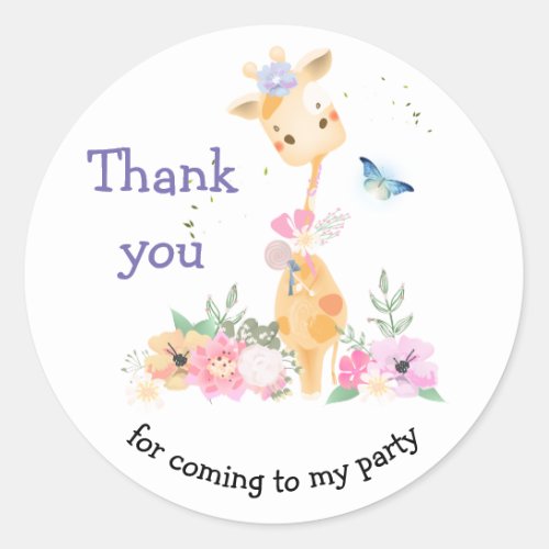 Giraffe Thank you for Coming to My Party Classic Round Sticker