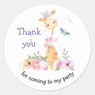 Giraffe Thank you for Coming to My Party Classic Round Sticker