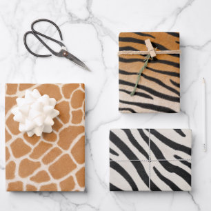 Giraffe Tiger & Zebra Fur Realistic Animal Print Wrapping Paper Sheets