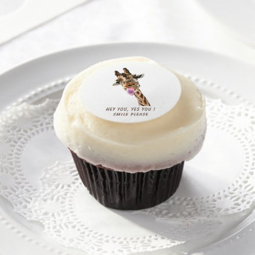 Giraffe Tongue Out and Playful Wink _ Custom Text  Edible Frosting Rounds