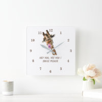 Giraffe Tongue Out and Playful Wink - Custom Text  Square Wall Clock