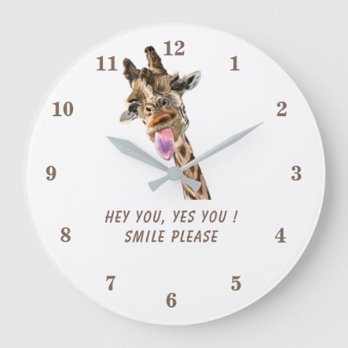 Giraffe Tongue Out and Playful Wink _ Your Text Large Clock