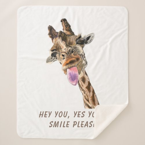 Giraffe Tongue Out Playful Sherpa Blanket