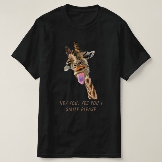 Giraffe Tongue Out Playful Wink T-Shirt with Text (Design Front)