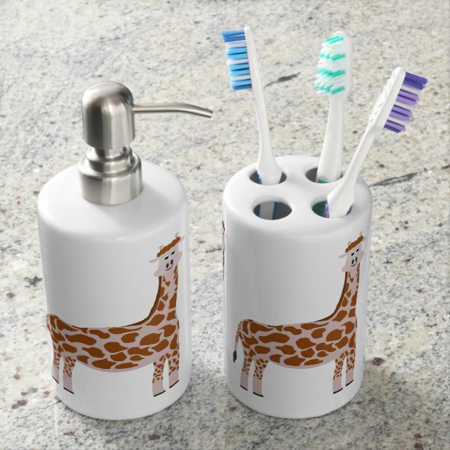 Giraffe Toothbrush Holder and Soap Dispenser Set (Front)