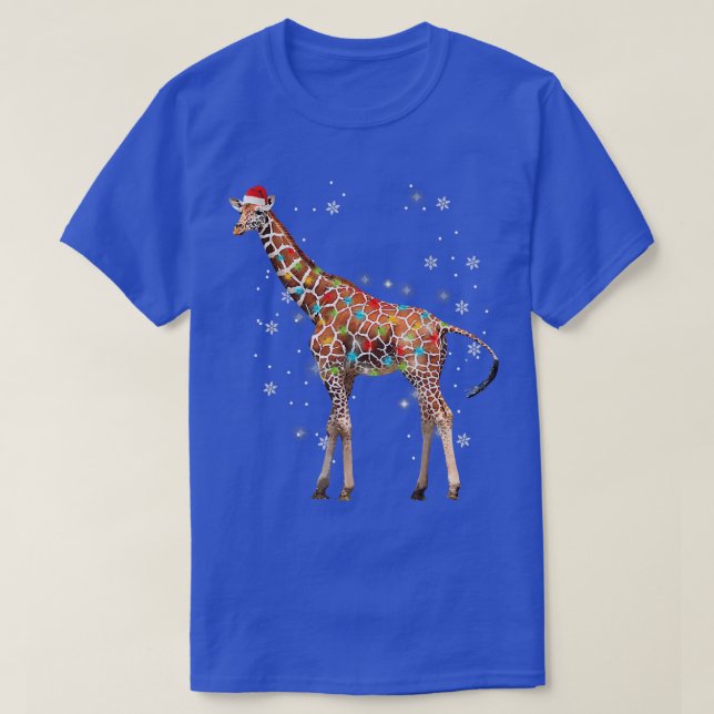 Giraffe Tree Light Christmas Animals Lover Xmas Ho T-Shirt (Design Front)