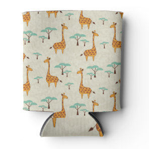 Giraffe tree vintage pattern. can cooler