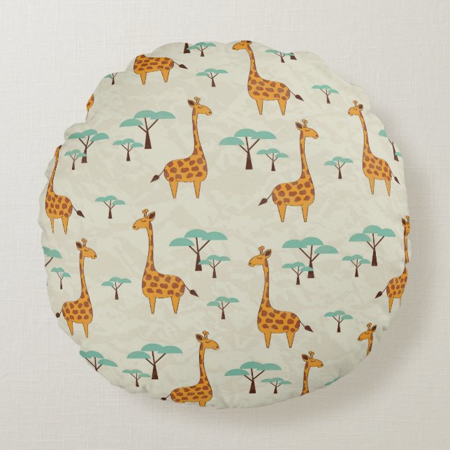 Giraffe tree vintage pattern. round pillow (Front)