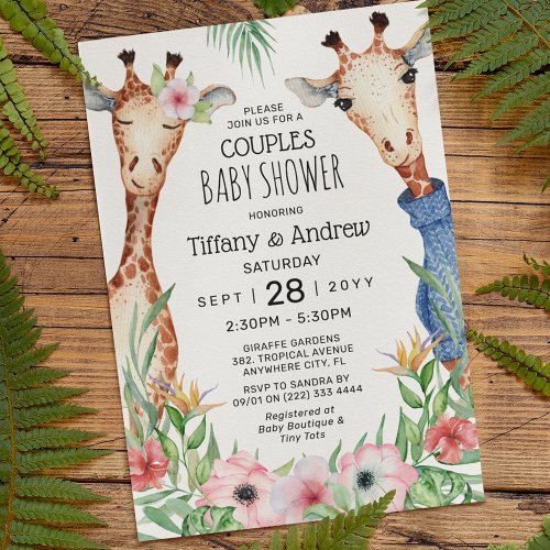 Giraffe  Tropical Greenery Couples Baby Shower Invitation