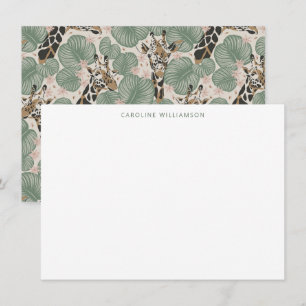 Giraffe Tropical Leaf Personalized Stationery  Note Card