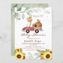 Giraffe Truck Sunflowers Pumpkin Drive Baby Shower Invitation