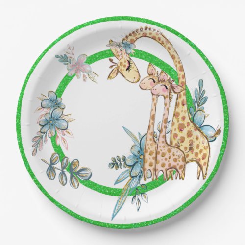 Giraffe Twins Baby Party Goods Paper Plate