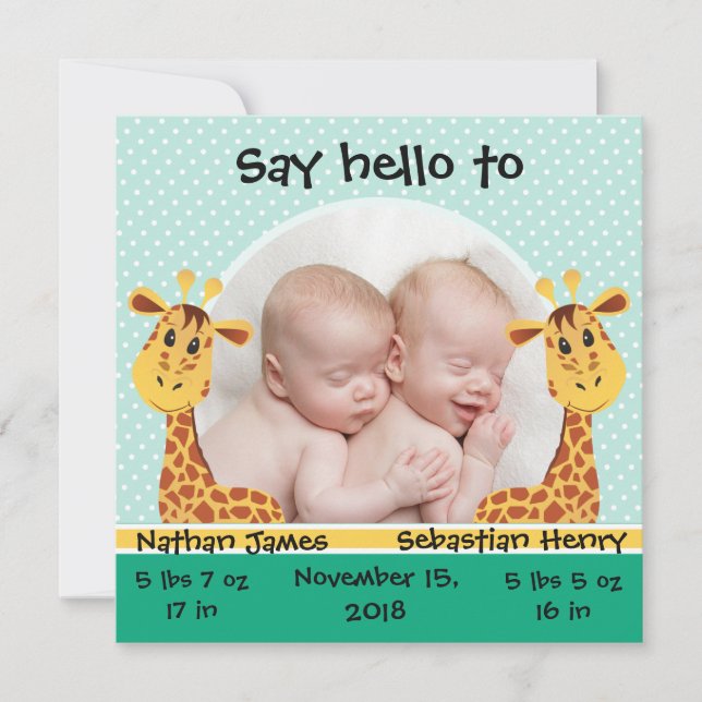 Giraffe Twins Birth Announcement (Front)
