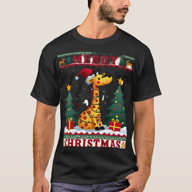 Giraffe Ugly Christmas Sweaters Funny Santa Hat Li (Front)