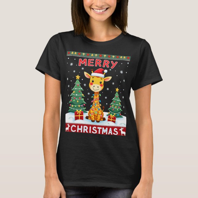 Giraffe Ugly Christmas Sweaters Funny Santa Hat Li (Front)