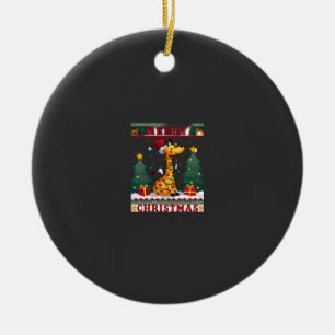 Giraffe Ugly Christmas Sweaters Funny Santa Hat Li Ceramic Ornament