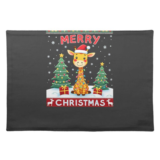Giraffe Ugly Christmas Sweaters Funny Santa Hat Li Cloth Placemat (Front)