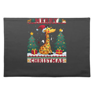 Giraffe Ugly Christmas Sweaters Funny Santa Hat Li Cloth Placemat
