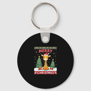 Giraffe Ugly Christmas Sweaters Funny Santa Hat Li Keychain