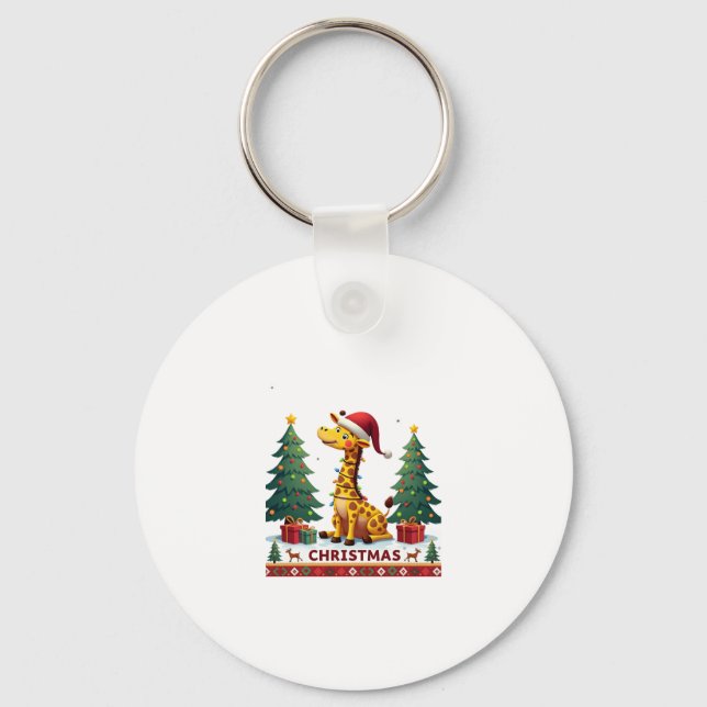Giraffe Ugly Christmas Sweaters Funny Santa Hat Li Keychain (Front)