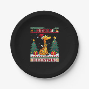 Giraffe Ugly Christmas Sweaters Funny Santa Hat Li Paper Plates