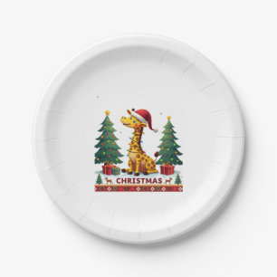 Giraffe Ugly Christmas Sweaters Funny Santa Hat Li Paper Plates