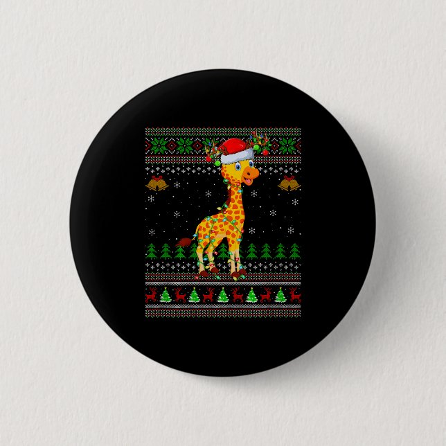 Giraffe Ugly Christmas Sweaters Holiday Santa Cute Button (Front)