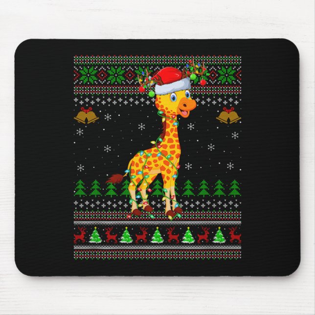 Giraffe Ugly Christmas Sweaters Holiday Santa Cute Mouse Pad (Front)