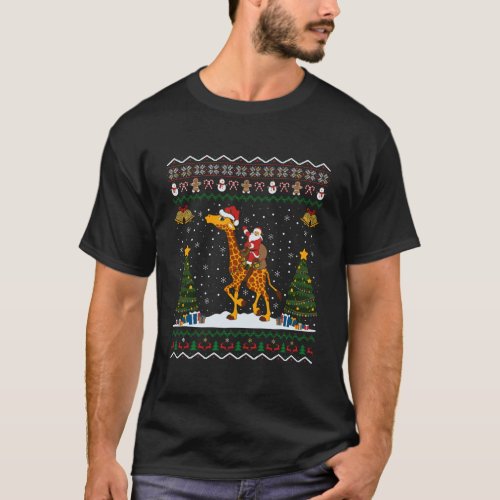Giraffe Ugly Xmas Gift Santa Riding Giraffe Christ T_Shirt