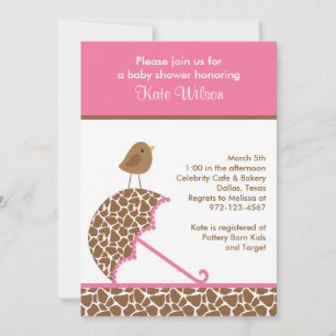 Giraffe Umbrella Baby Shower Invites (Pink)