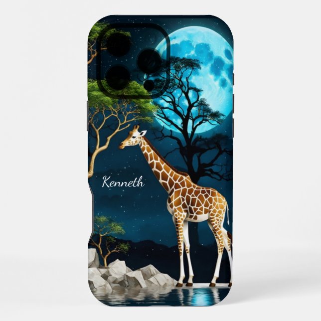 Giraffe Under Full Moon Iphone Case (Back)