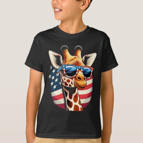 Giraffe Usa American Flag Sungles 4th Of July  T_Shirt