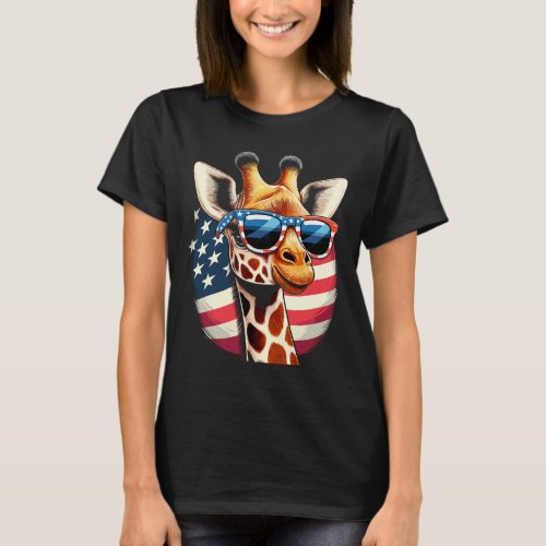 Giraffe Usa American Flag Sungles 4th Of July  T_Shirt