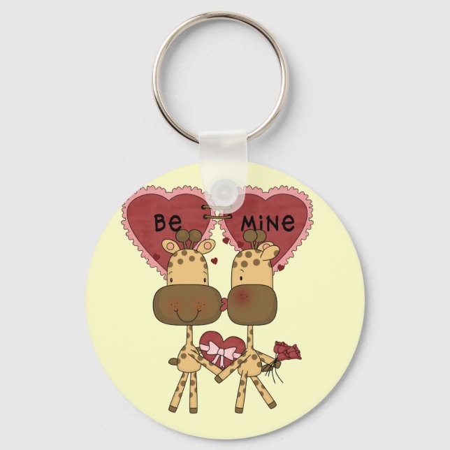 Giraffe Valentine Love  T-shirts and Gifts Keychain (Front)