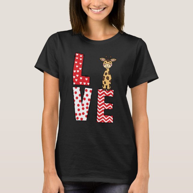 Giraffe Valentines Day Love Valentine Cute Hearts T-Shirt (Front)