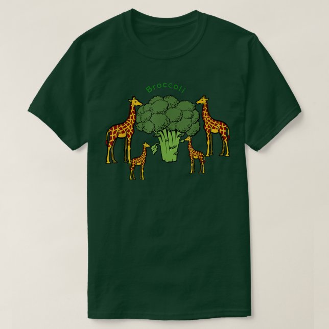 Giraffe Vegetarian Family Eating Broccoli  T-Shirt (Design Front)