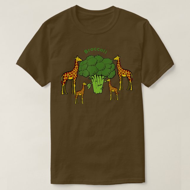 Giraffe Vegetarian Family Eating Broccoli  T-Shirt (Design Front)