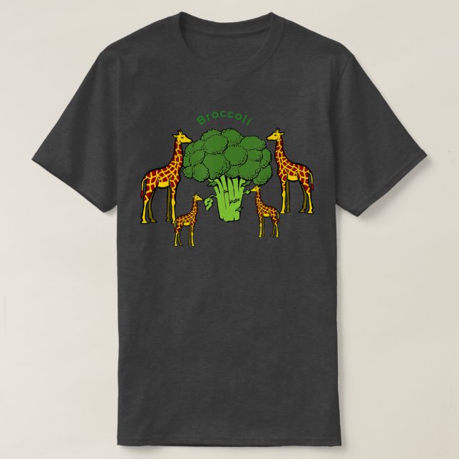 Giraffe Vegetarian Family Eating Broccoli  T-Shirt (Design Front)