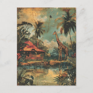 Giraffe vintage postcard