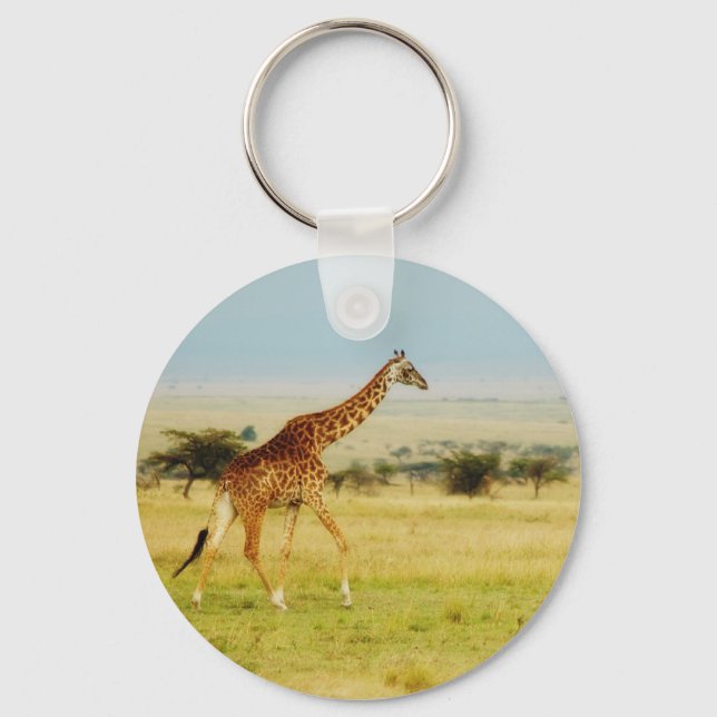 Giraffe walking Masai Mara Plains, Kenya keychain (Front)